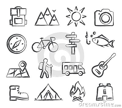 Camping Doodle Icons Vector Illustration