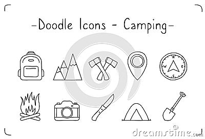 Camping Doodle Icons Vector Illustration