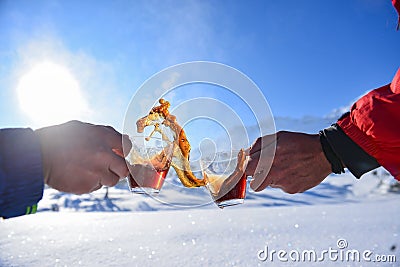Camping drink hot tea and enjoyable time Stock Photo
