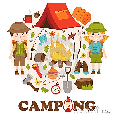 Camping elements and characters Vector Illustration