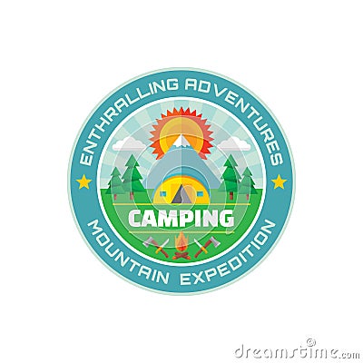 Camping - enthralling adventures - mountain expedition - vector badge illustration in flat style Vector Illustration