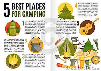 Camping Equipment Flat Infographics Vector Illustration