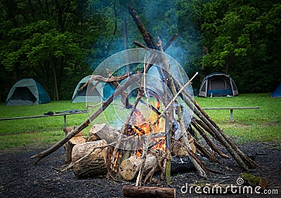 Camping Fire Stock Photo