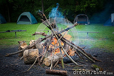 Camping Fire Stock Photo