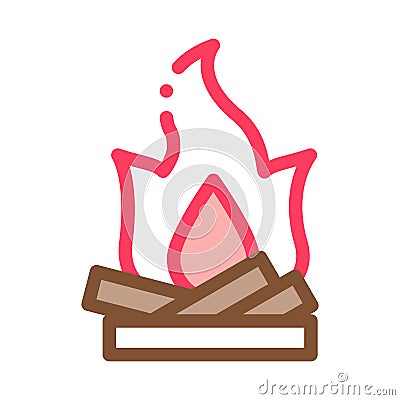 Camping Fire with Firewood Icon Vector Outline Illustration Vector Illustration