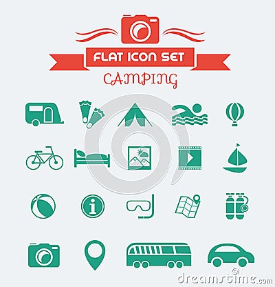 Camping Flat Icon Set Vector Illustration
