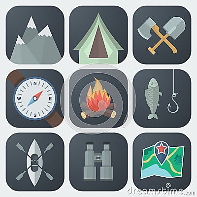 Camping Flat Icons Set Vector Illustration