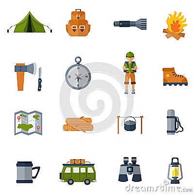 Camping Flat Icons Set Vector Illustration