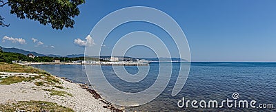 Panorama of the sea, mountains and wild beach `Thin Cape` outside the resort city of Gelendzhik Stock Photo