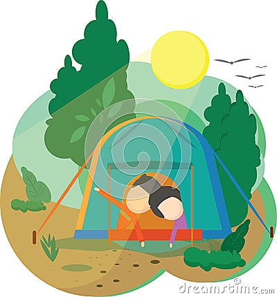 Kids in camping ground Vector Illustration