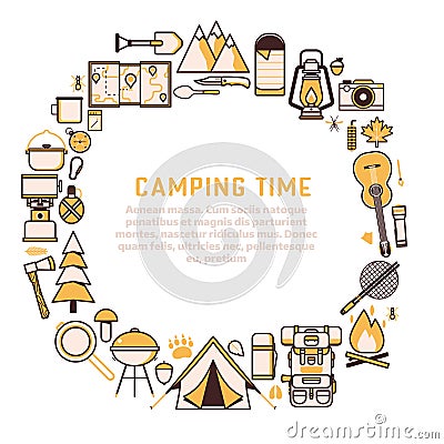 Camping and Hiking Camp Invitation Leaflet Template Vector Illustration