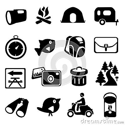 Camping Hiking Icon Set Vector Illustration