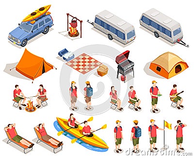 Camping Hiking Icon Set Vector Illustration