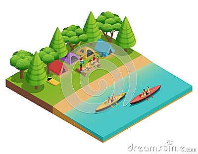 Camping Hiking Isometric Composition Vector Illustration