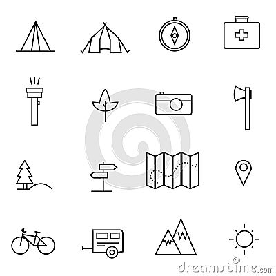 Camping, Hiking, Nature & Outdoor Activities icons. Vector Illustration