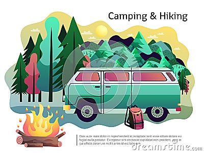 Camping Hiking Poster Vector Illustration