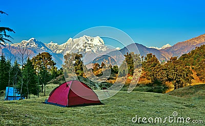 Camping at Himalayas Stock Photo