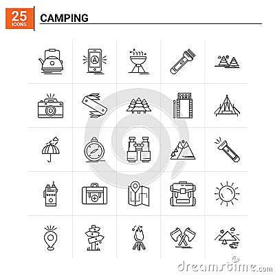 25 Camping icon set. vector background Vector Illustration