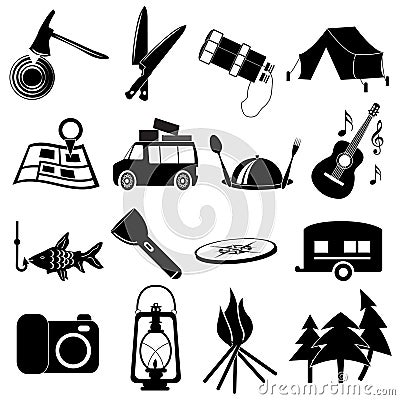 Camping icons set Vector Illustration