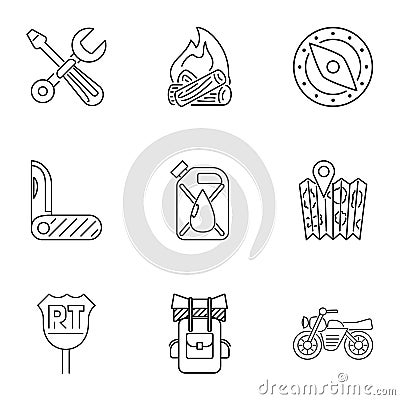 Camping icons set, outline style Vector Illustration
