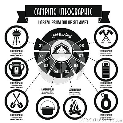 Camping infographic concept, simple style Vector Illustration