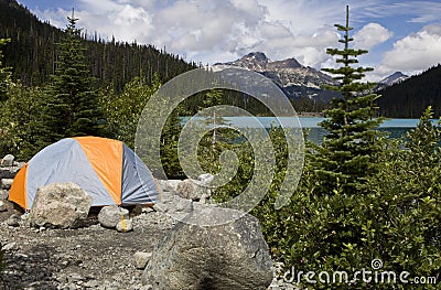 Camping by Joffre lake Stock Photo