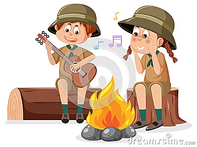 Camping kids in cartoon style Vector Illustration