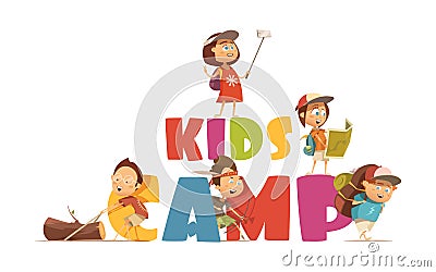 Camping Kids Concept Vector Illustration