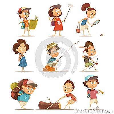 Camping Kids Icons Set Vector Illustration
