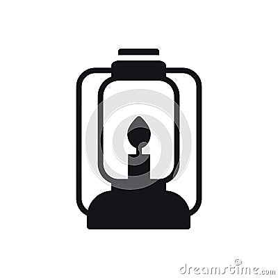 Camping Lantern Icon. Oil Lamp with Glowing Fire Wick. Handle Gas Lamp for Tourist Hiking. Vector Illustration