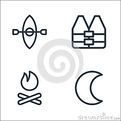 Camping line icons. linear set. quality vector line set such as crescent, bonfire, life vest Vector Illustration