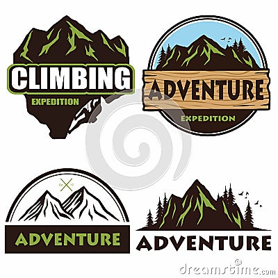 Camping Logo Set Design, Templates, Outdoor Adventure, Mountains and Forest Expeditions. Vintage Emblems and Badges Vector Illustr Vector Illustration