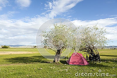Camping in Mongolia Stock Photo