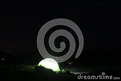 Camping at night in Balatou Yagour, 2150 meters above sea level, between the High Atlas Mountains, Morocco Stock Photo