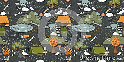 Camping at night seamless pattern Vector Illustration