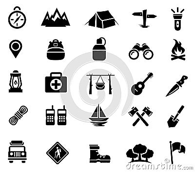 Camping, Outdoor Activity, Recreation, Icons Vector Illustration