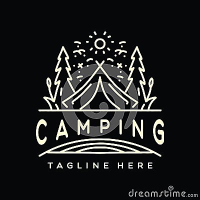 Camping Outdoor illustration Monoline Vector Logo, adventure vintage badge, creative emblem Design For Tshirt Vector Illustration