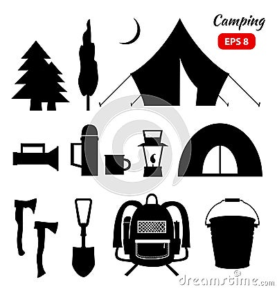 Camping picnic icons collection. Vector Illustration