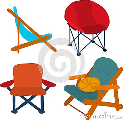 Camping Picnic Patio Chairs vector icon set Vector Illustration