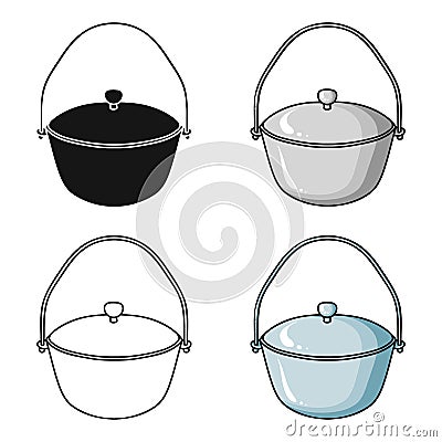 Camping pot icon in cartoon style isolated on white background. Fishing symbol stock vector illustration. Vector Illustration