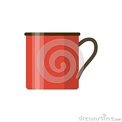 Camping red enamel mug isolated on white background. One enameled metal cup. Vector cartoon illustration Vector Illustration