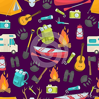 Camping Seamless Pattern Vector Illustration