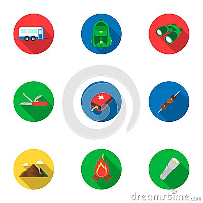 Camping set icons in flat style. Big collection of camping vector symbol stock illustration Vector Illustration