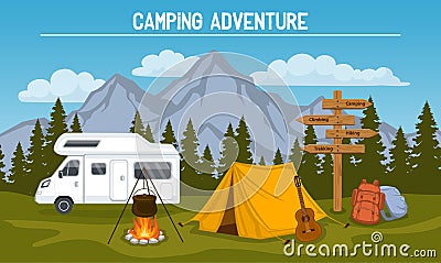 Camping Site Scene Vector Illustration