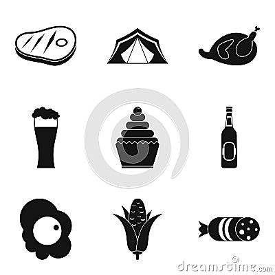 Camping snack icons set, simple style Vector Illustration