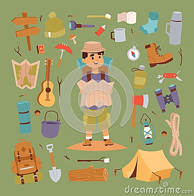 Camping stickers in hand drawn style vector character Vector Illustration