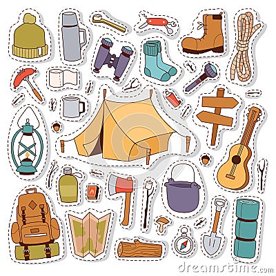 Camping stickers in hand drawn style vector. Vector Illustration