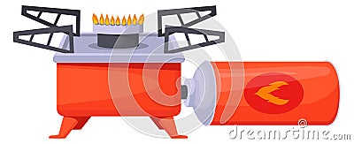 Camping stove. Butane gas burner cartoon icon Vector Illustration