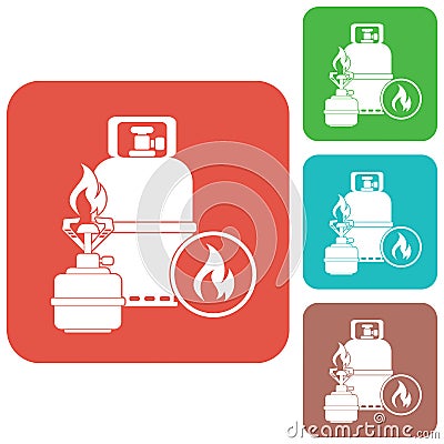 Camping stove with gas bottle icon Vector Illustration