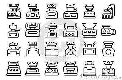 Camping stove icons set outline vector. Fuel energy Vector Illustration